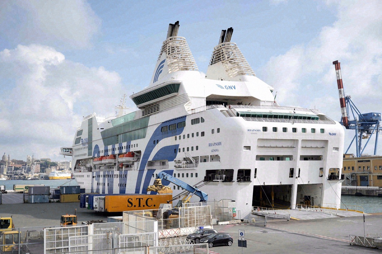 The GNV ferry Rhapsody at the terminal in the port of Genoa